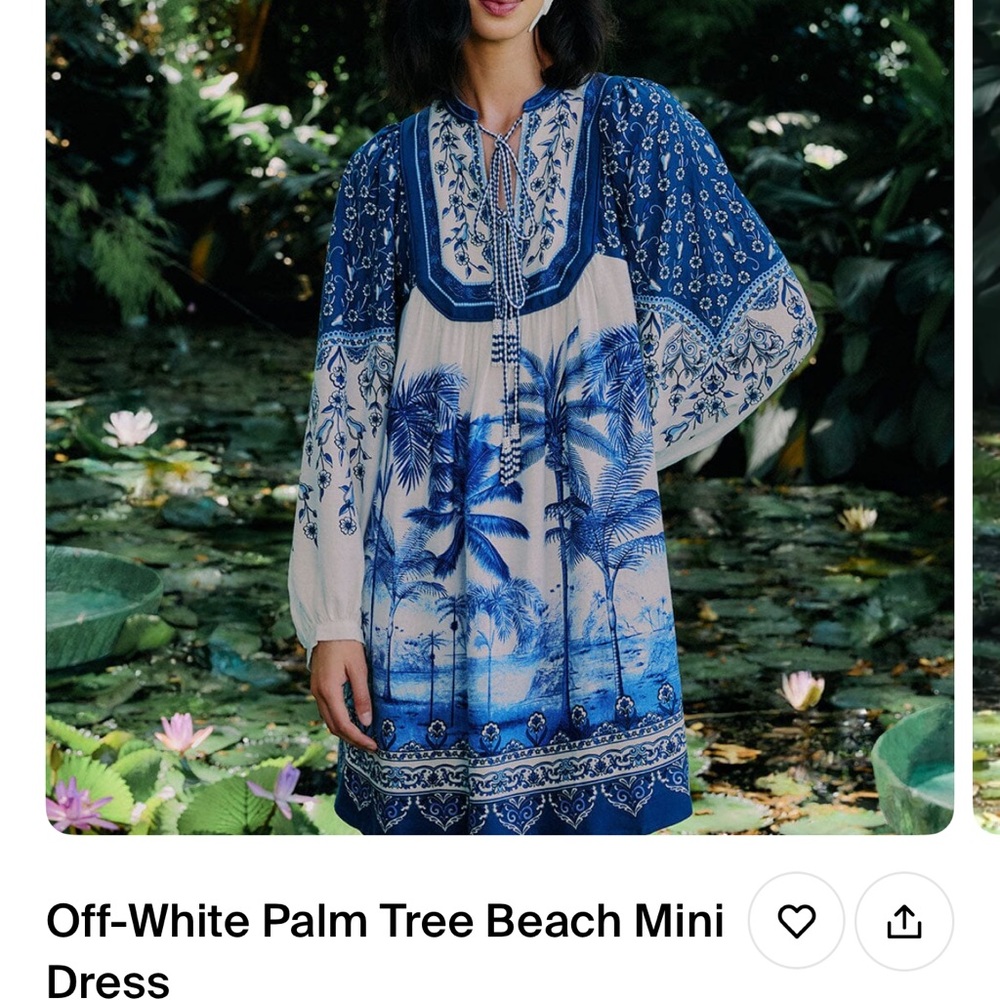 Off-White Blue Tropical Long Sleeve Dress
